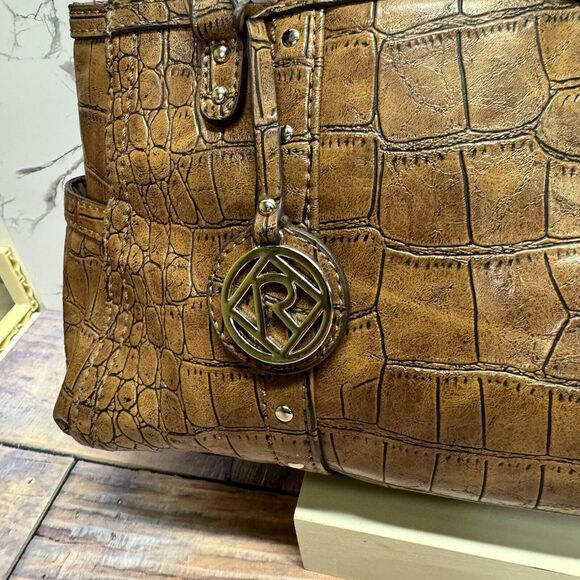 Relic Faux Alligator Shoulder Handbag Purse Brown Double Handle - Picture 3 of 16